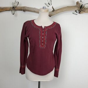 Lucky brand waffle knit embroidered Henley shirt